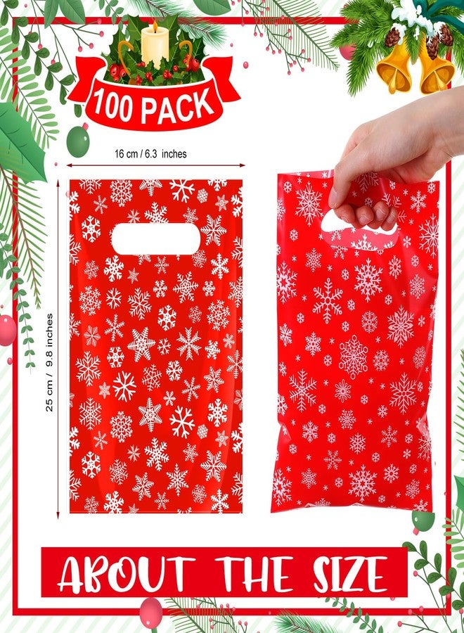 Wesnoy 100 Pieces Christmas Plastic Gift Bags Bulk Christmas Red Snowflake Candy Bags with Handle Xmas Treat Bags Holiday Goodie Bags for Christmas Party Favor Supplies Decoration - Image 3